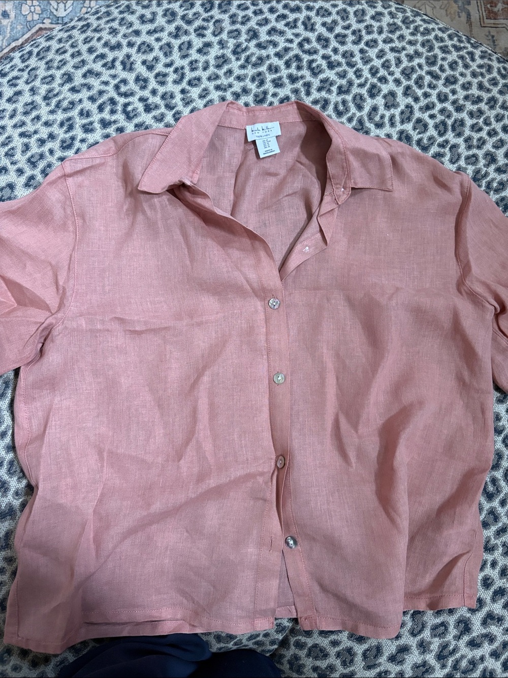 Nicole Miller Coral Pink Short-Sleeve Button-Down Shirt